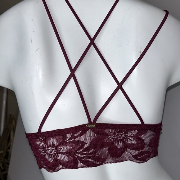 PINK by Victoria’s Secret Burgundy Corset Lace up Front Lightly Lined Bralette - Picture 7 of 14